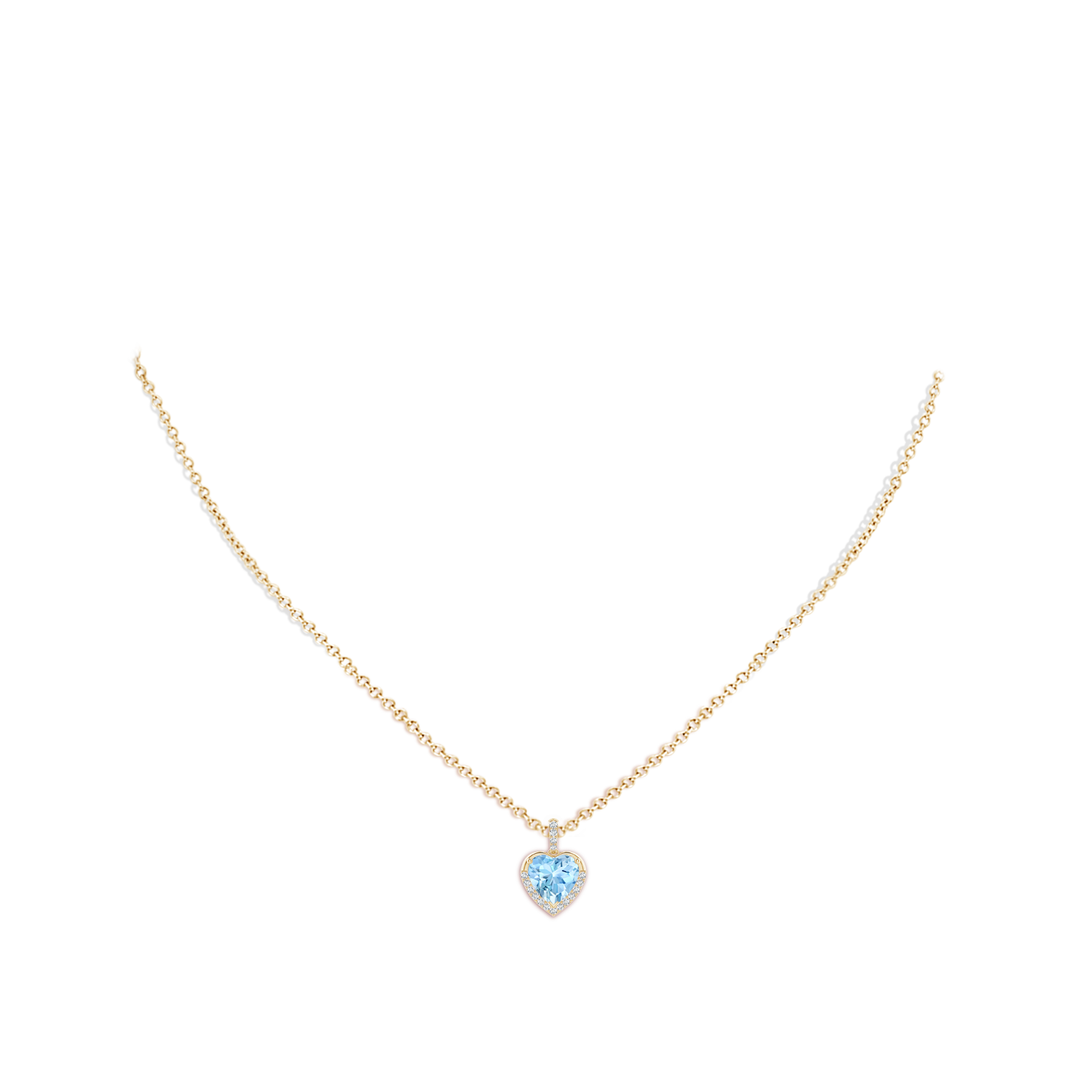 7mm AAAA Heart-Shaped Aquamarine Halo Pendant in Yellow Gold - body_neck