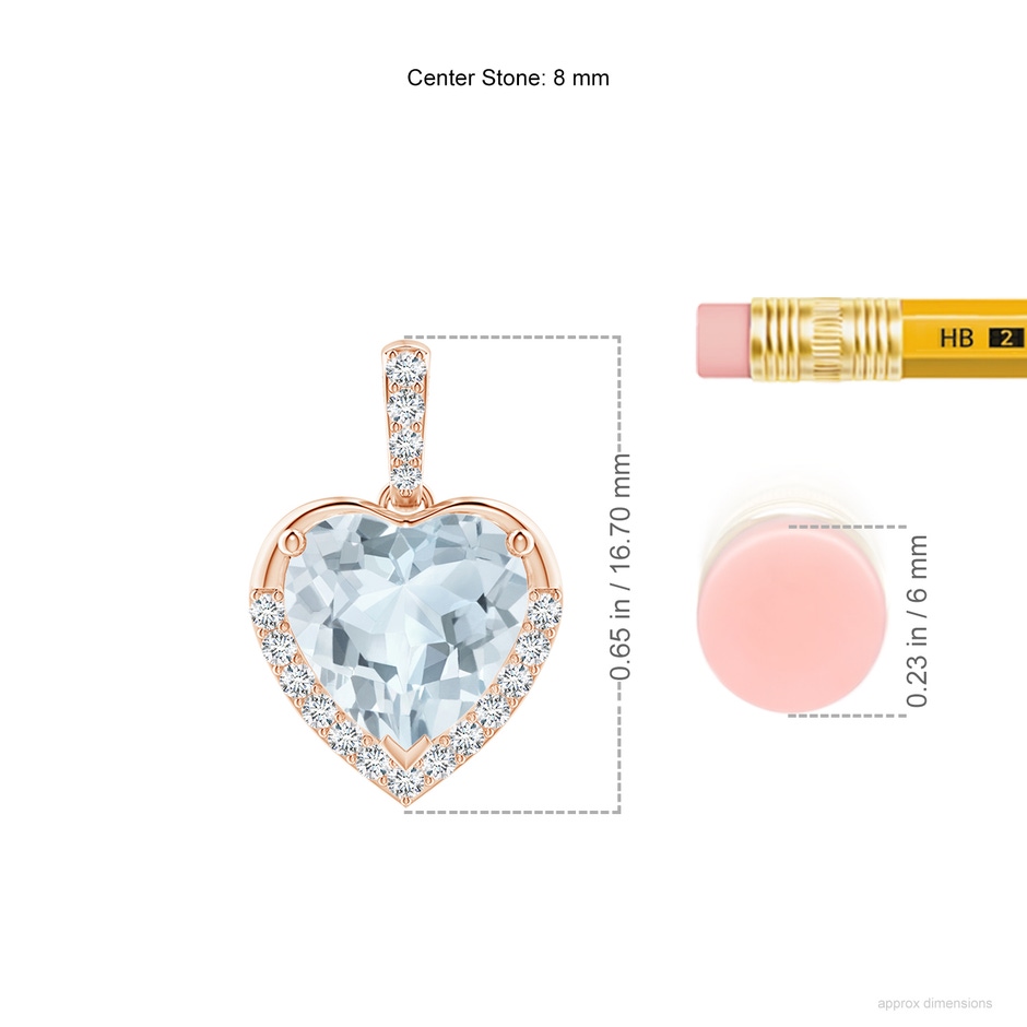 8mm A Heart-Shaped Aquamarine Halo Pendant in Rose Gold ruler