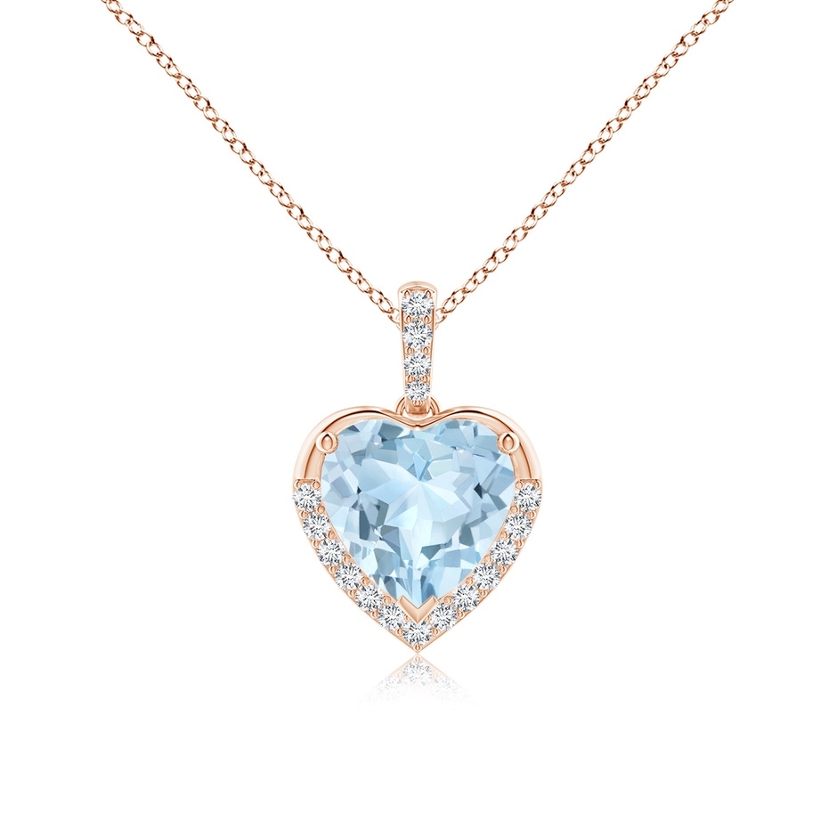 8mm AA Heart-Shaped Aquamarine Halo Pendant in Rose Gold 