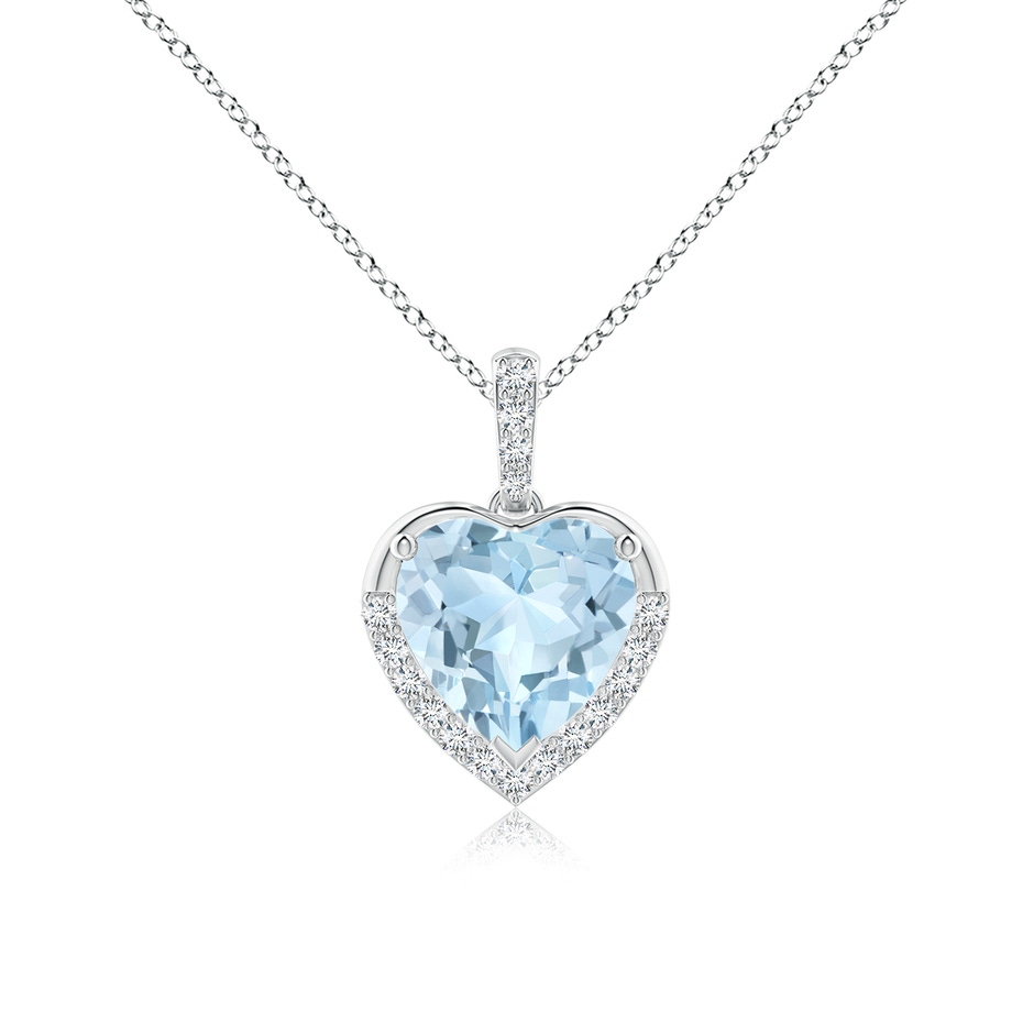 8mm AA Heart-Shaped Aquamarine Halo Pendant in White Gold 