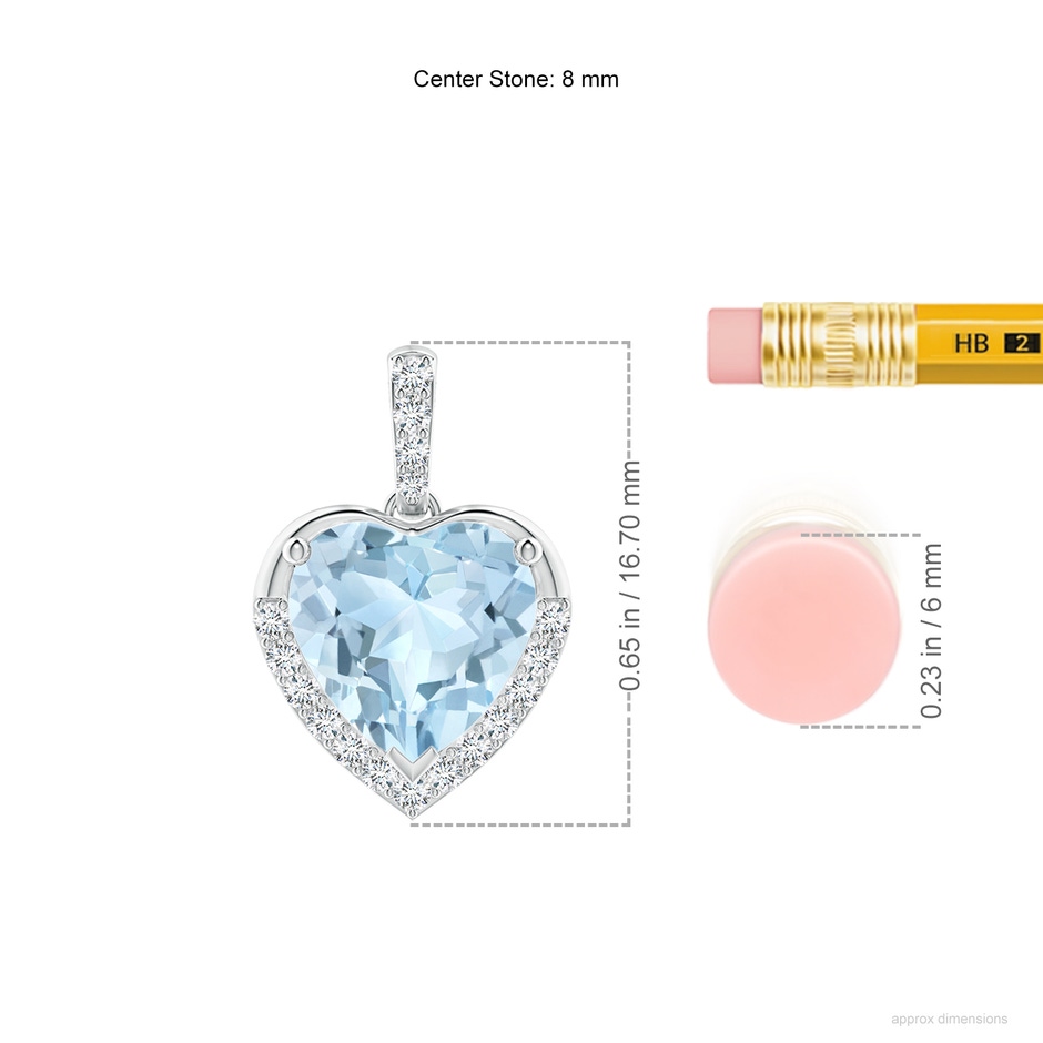 8mm AA Heart-Shaped Aquamarine Halo Pendant in White Gold ruler