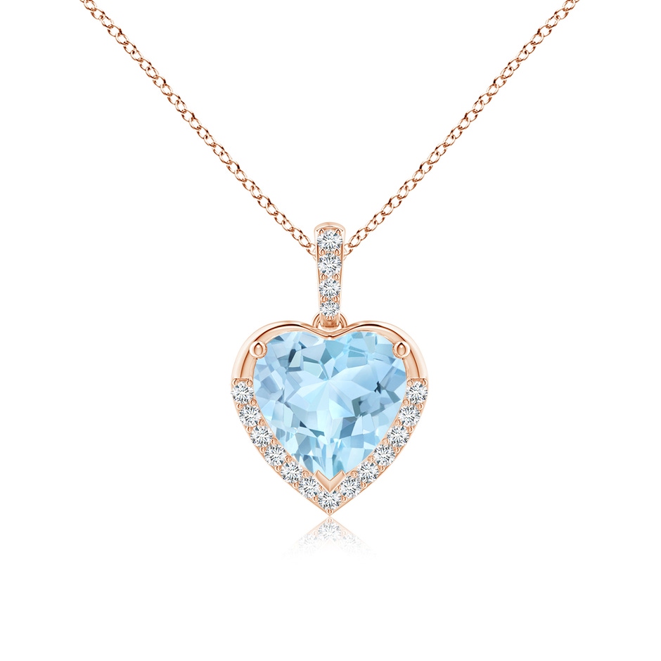 8mm AAA Heart-Shaped Aquamarine Halo Pendant in Rose Gold 