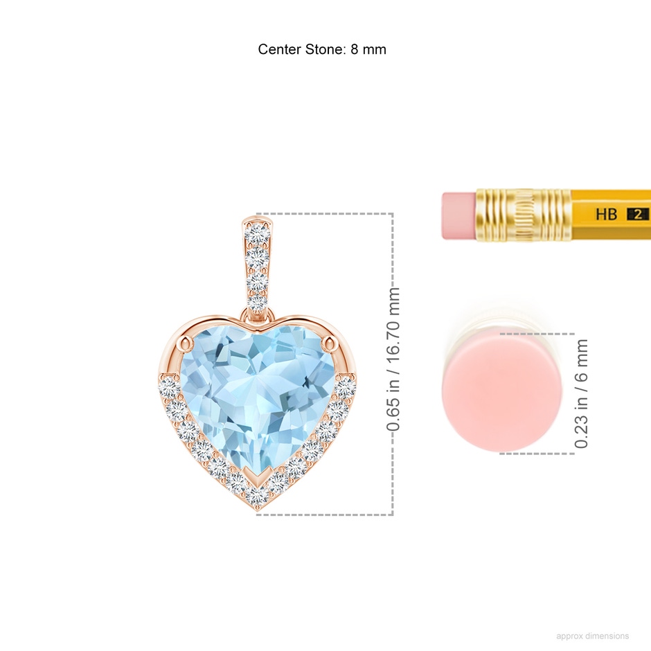 8mm AAA Heart-Shaped Aquamarine Halo Pendant in Rose Gold ruler