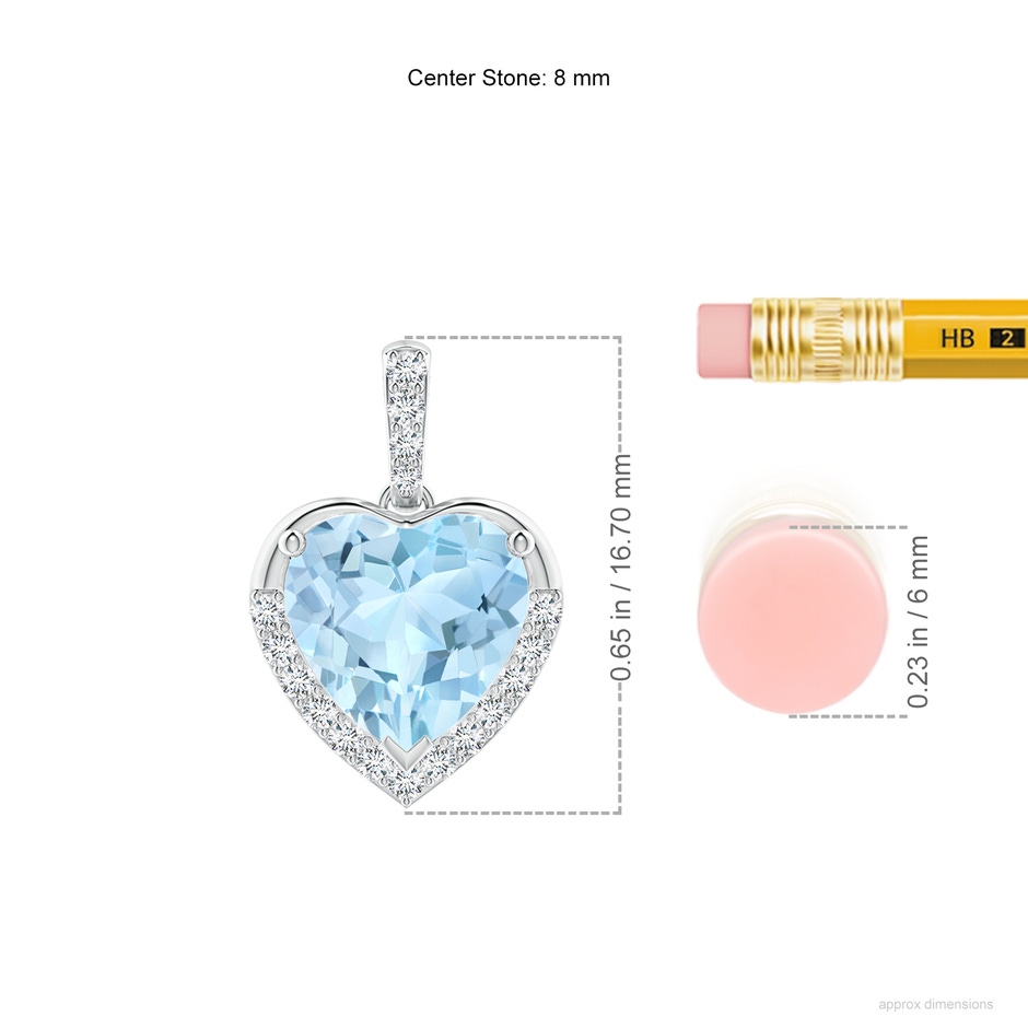 8mm AAA Heart-Shaped Aquamarine Halo Pendant in S999 Silver ruler