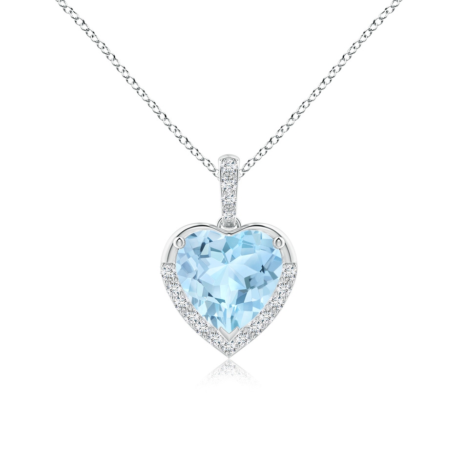 8mm AAA Heart-Shaped Aquamarine Halo Pendant in White Gold 