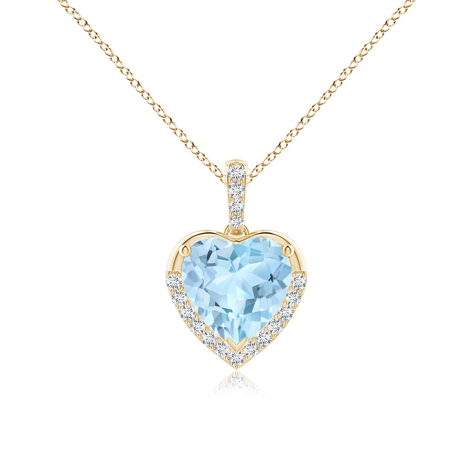 8mm AAA Heart-Shaped Aquamarine Halo Pendant in Yellow Gold 