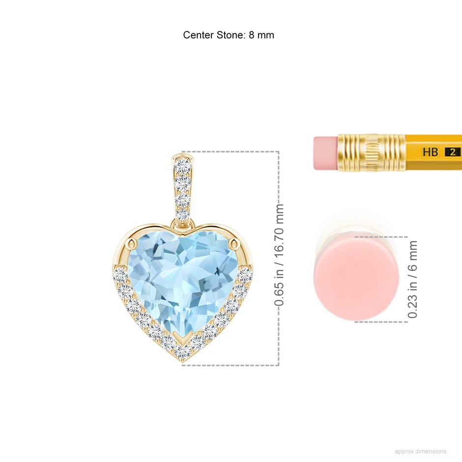 8mm AAA Heart-Shaped Aquamarine Halo Pendant in Yellow Gold ruler