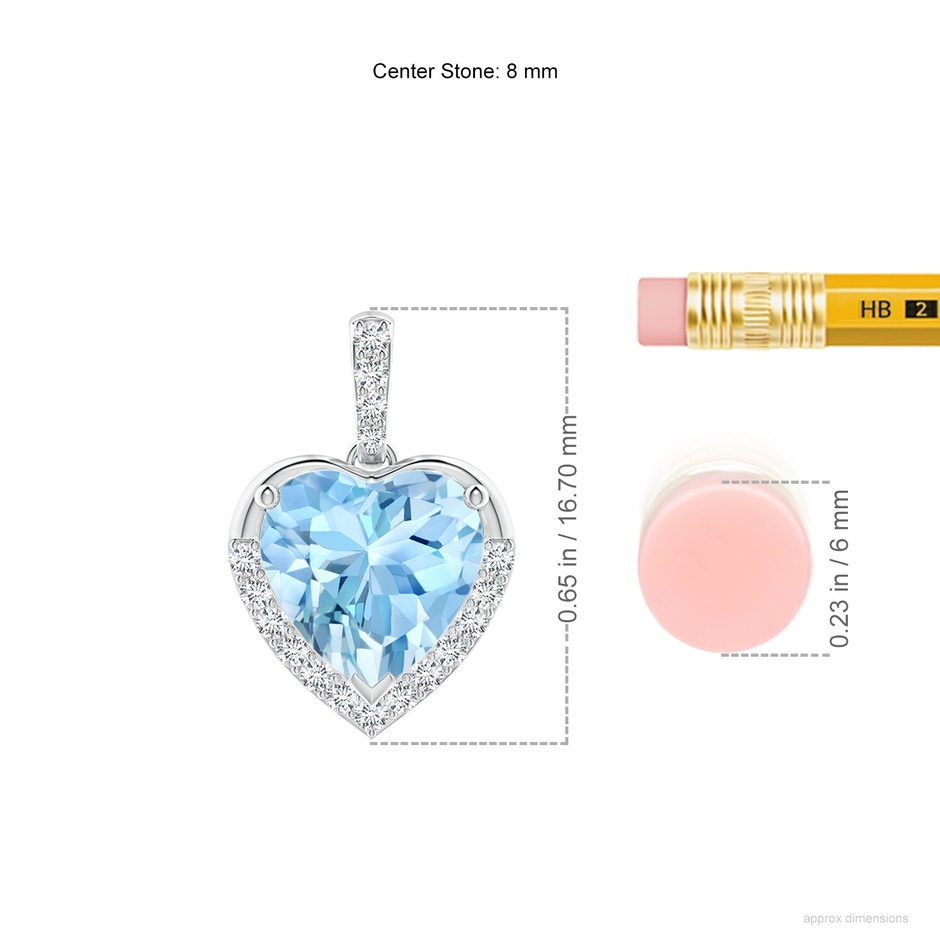 8mm AAAA Heart-Shaped Aquamarine Halo Pendant in P950 Platinum ruler