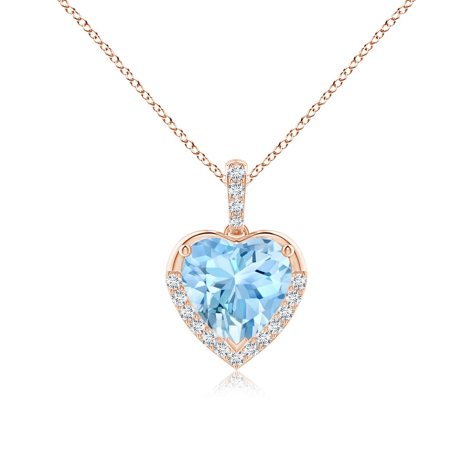 8mm AAAA Heart-Shaped Aquamarine Halo Pendant in Rose Gold 
