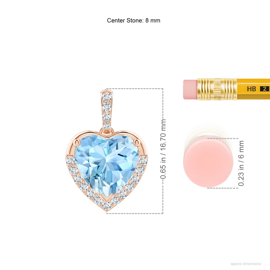 8mm AAAA Heart-Shaped Aquamarine Halo Pendant in Rose Gold ruler