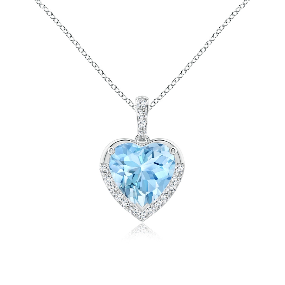 8mm AAAA Heart-Shaped Aquamarine Halo Pendant in White Gold 