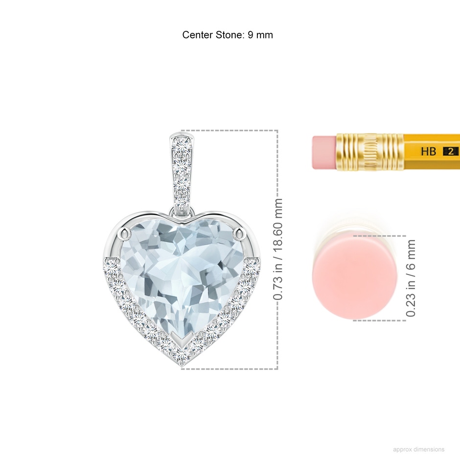 9mm A Heart-Shaped Aquamarine Halo Pendant in White Gold ruler