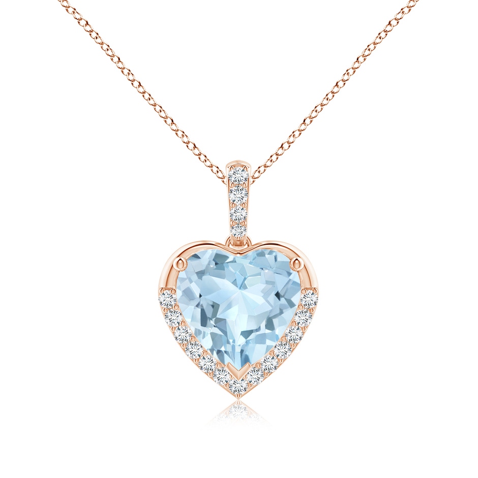 9mm AA Heart-Shaped Aquamarine Halo Pendant in Rose Gold 