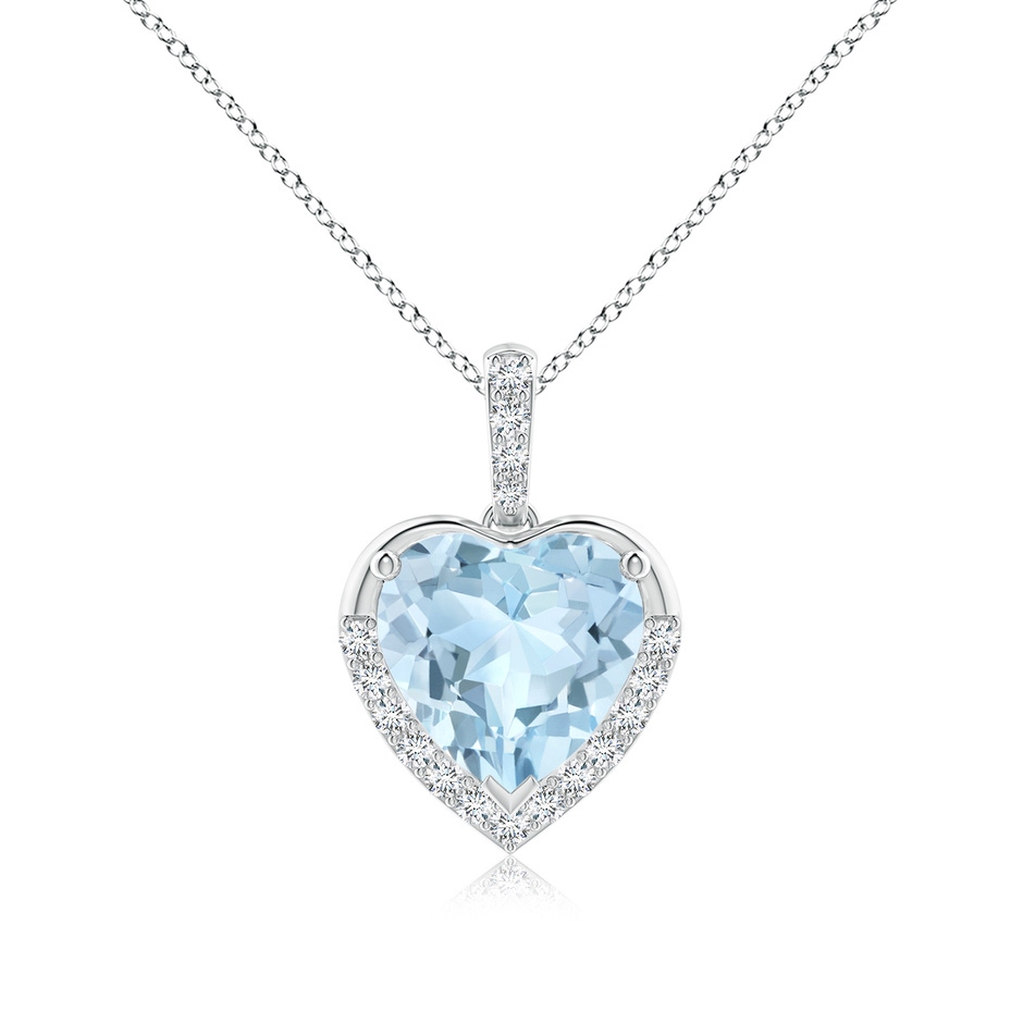 9mm AA Heart-Shaped Aquamarine Halo Pendant in White Gold 