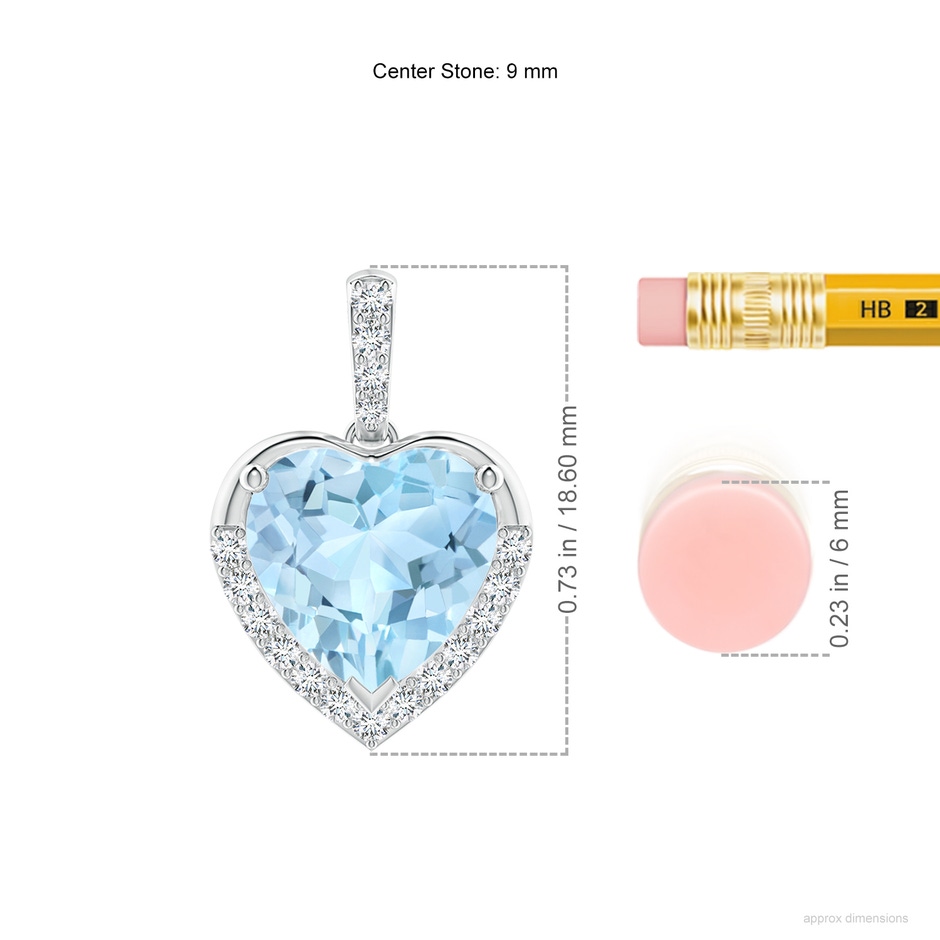 9mm AAA Heart-Shaped Aquamarine Halo Pendant in White Gold ruler