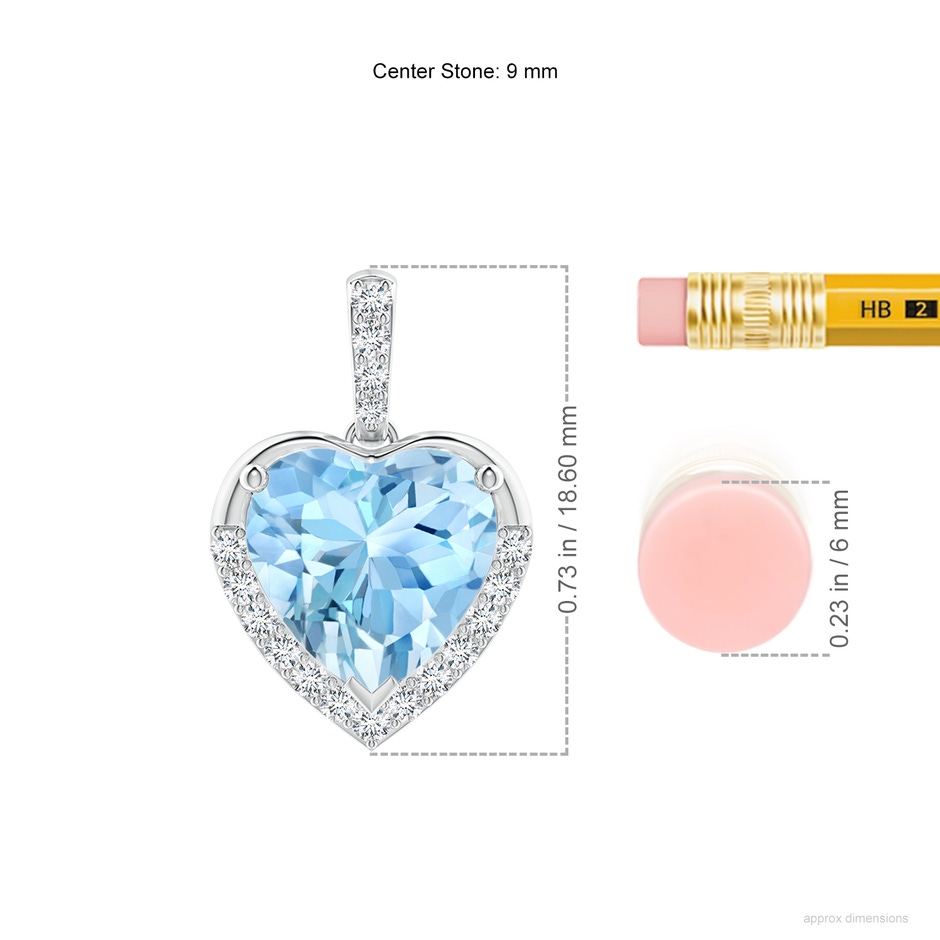 9mm AAAA Heart-Shaped Aquamarine Halo Pendant in P950 Platinum ruler