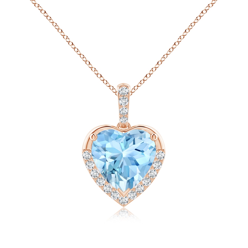 9mm AAAA Heart-Shaped Aquamarine Halo Pendant in Rose Gold 
