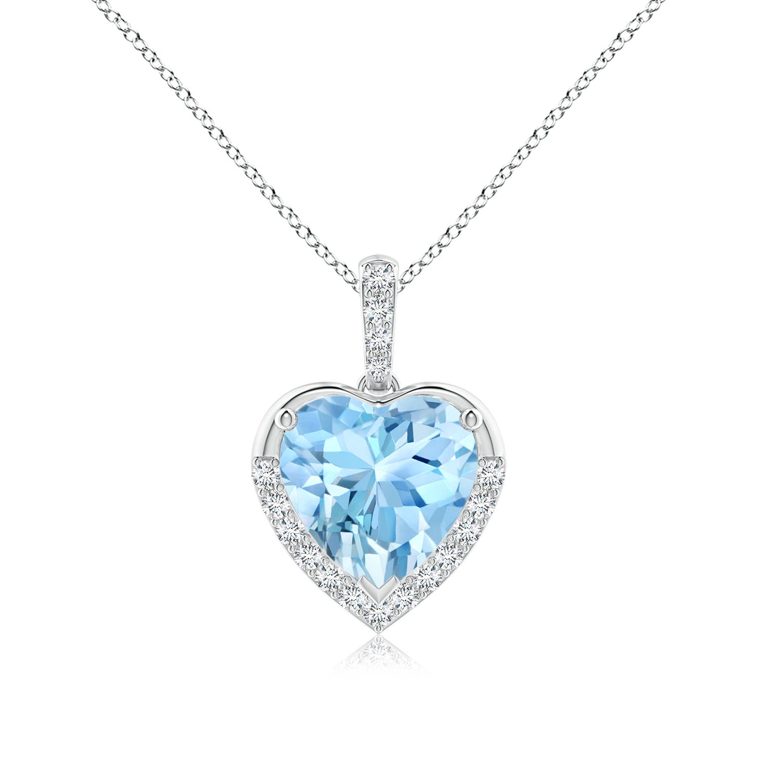 9mm AAAA Heart-Shaped Aquamarine Halo Pendant in S999 Silver