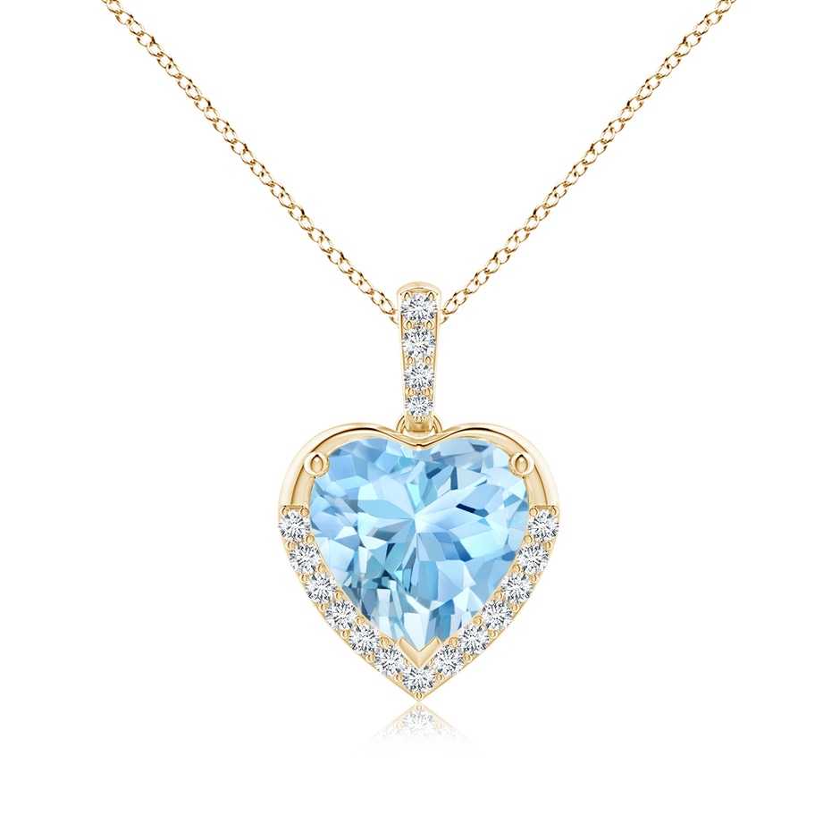 9mm AAAA Heart-Shaped Aquamarine Halo Pendant in Yellow Gold 