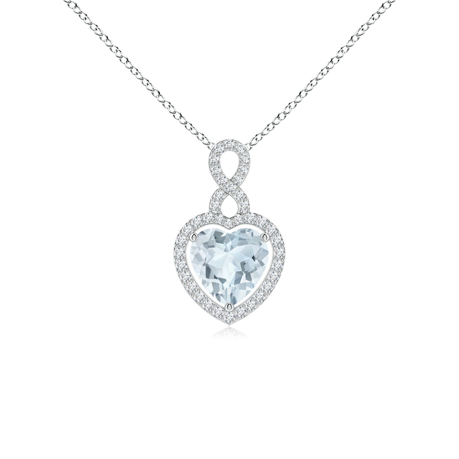 7mm A Aquamarine Infinity Heart Pendant with Diamond Halo in P950 Platinum