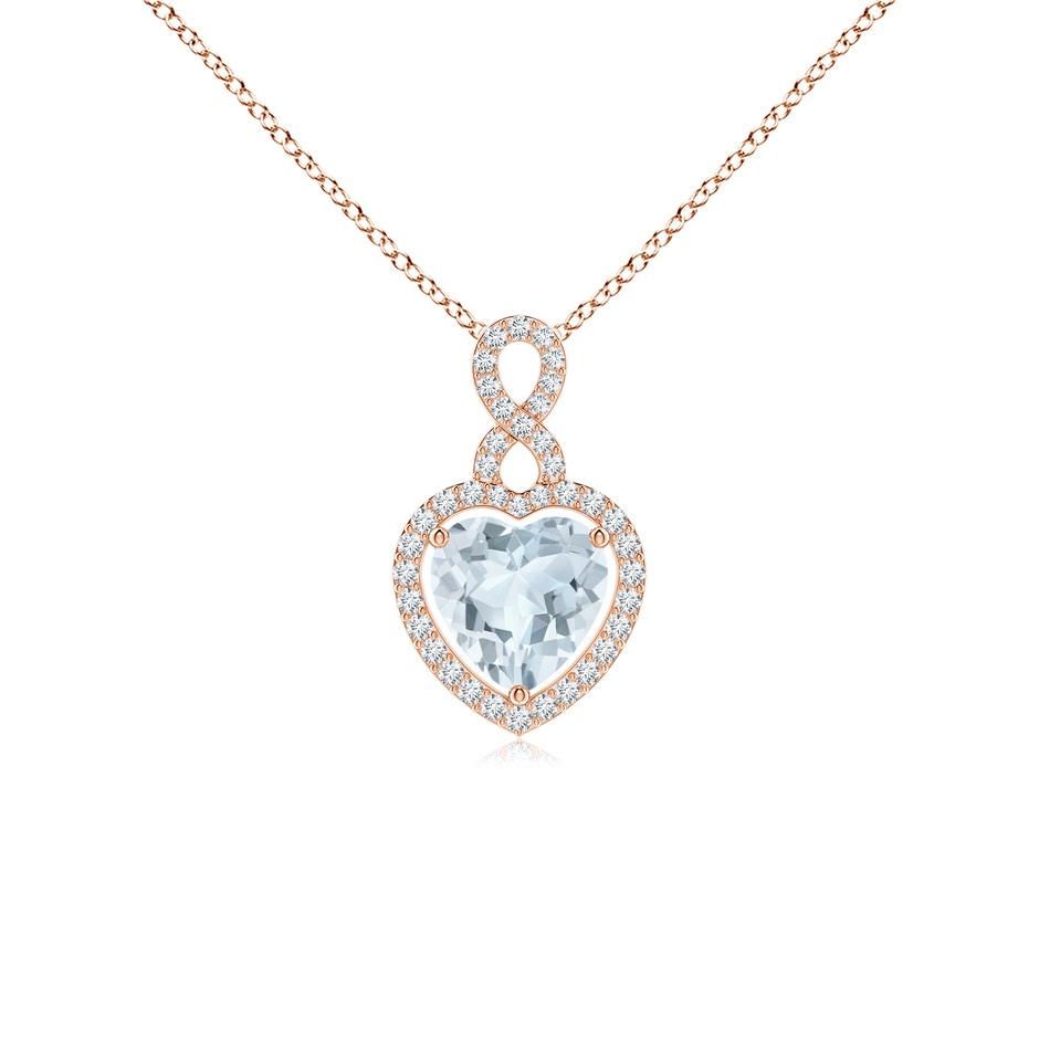 7mm A Aquamarine Infinity Heart Pendant with Diamond Halo in Rose Gold 