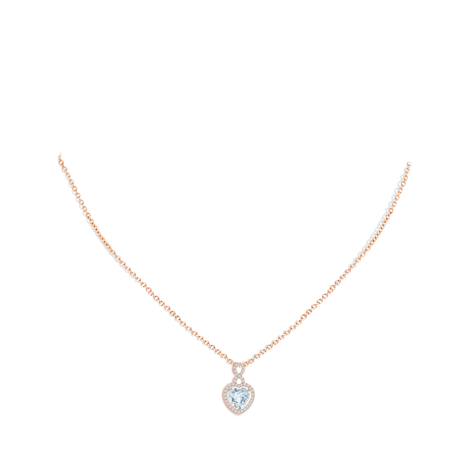 7mm A Aquamarine Infinity Heart Pendant with Diamond Halo in Rose Gold pen
