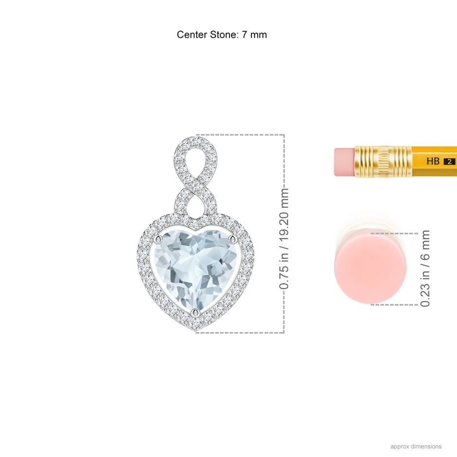 7mm A Aquamarine Infinity Heart Pendant with Diamond Halo in S999 Silver ruler