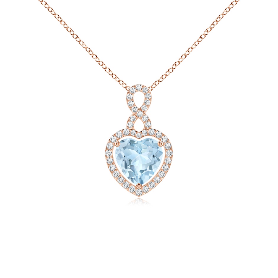 7mm AA Aquamarine Infinity Heart Pendant with Diamond Halo in Rose Gold 