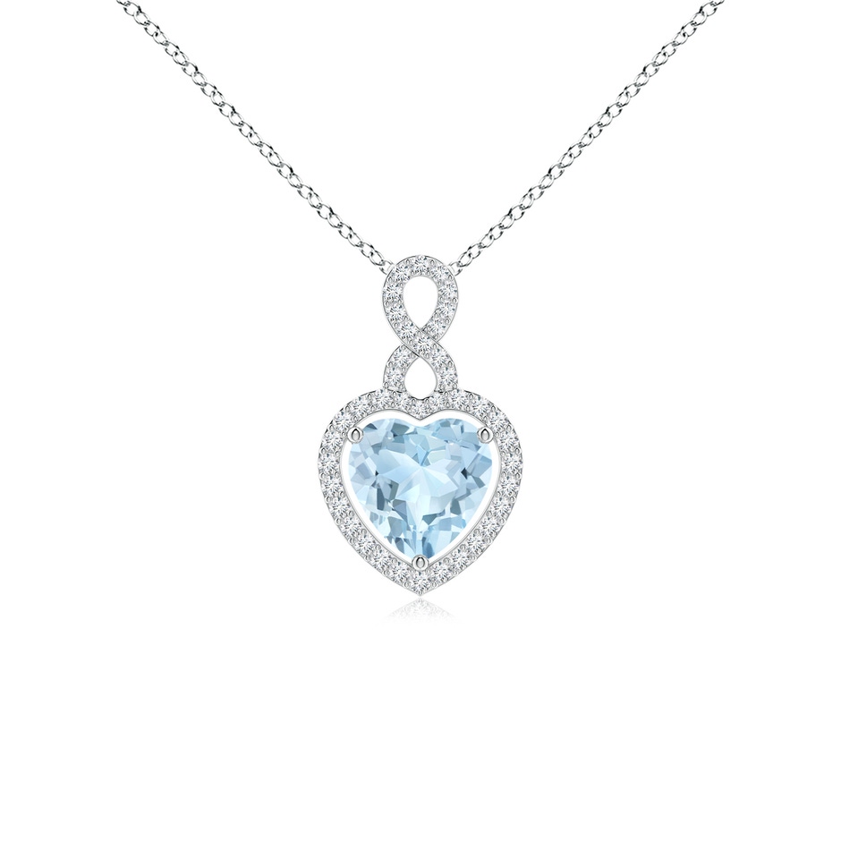 7mm AA Aquamarine Infinity Heart Pendant with Diamond Halo in White Gold 