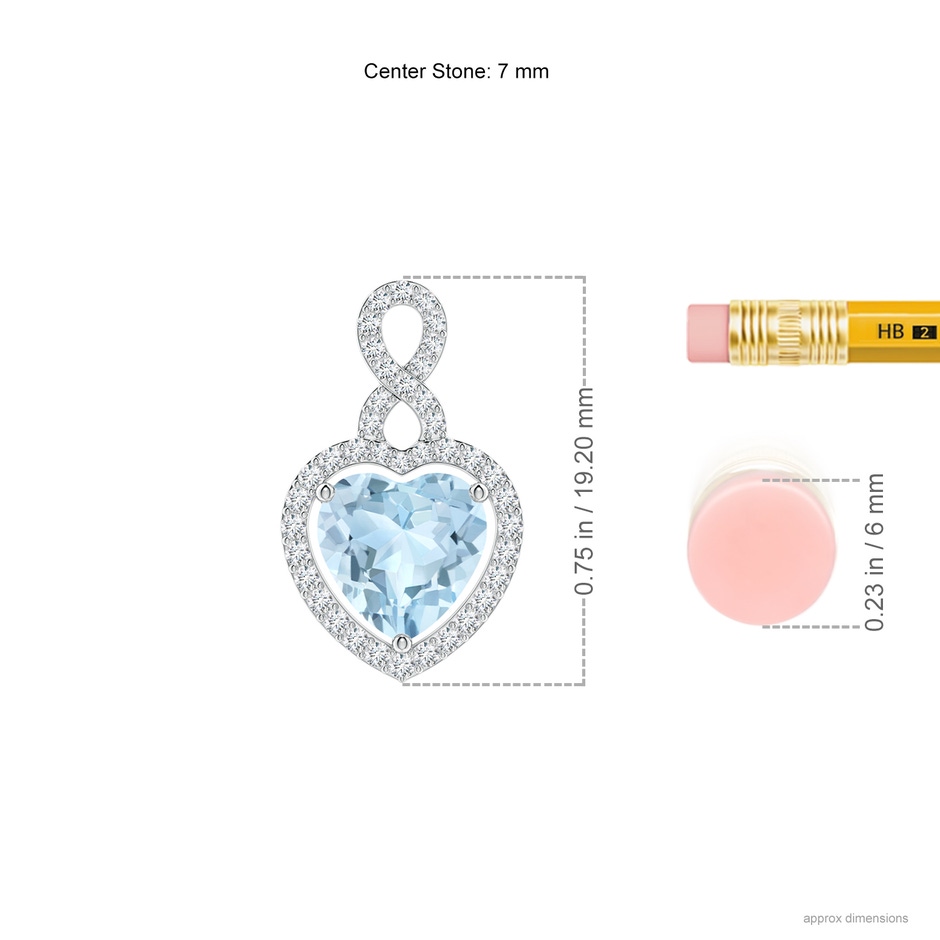 7mm AA Aquamarine Infinity Heart Pendant with Diamond Halo in White Gold ruler