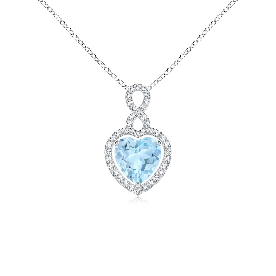 7mm AAA Aquamarine Infinity Heart Pendant with Diamond Halo in S999 Silver 