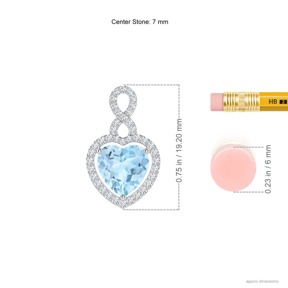 7mm AAA Aquamarine Infinity Heart Pendant with Diamond Halo in S999 Silver ruler