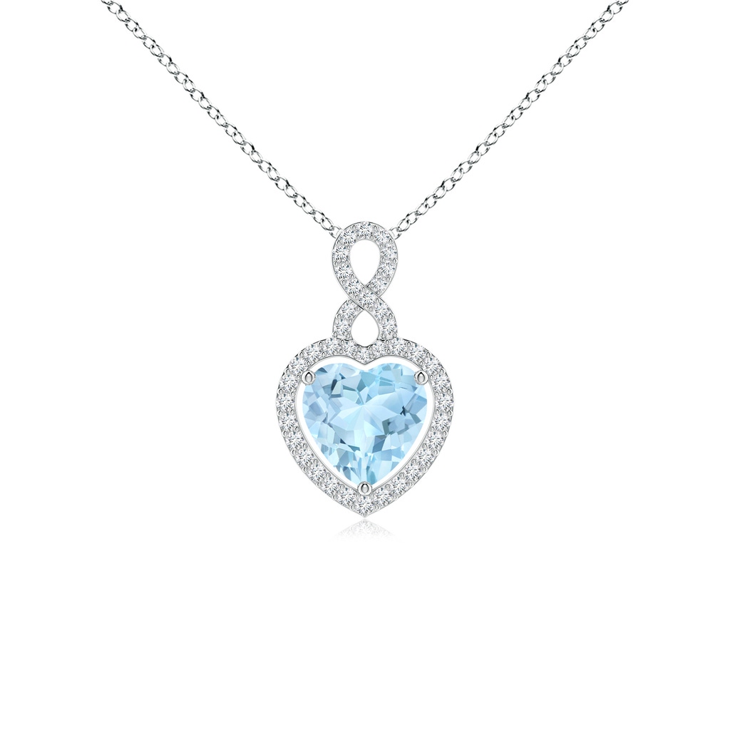 7mm AAA Aquamarine Infinity Heart Pendant with Diamond Halo in White Gold