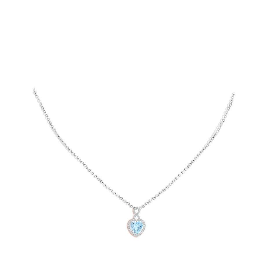 7mm AAA Aquamarine Infinity Heart Pendant with Diamond Halo in White Gold pen