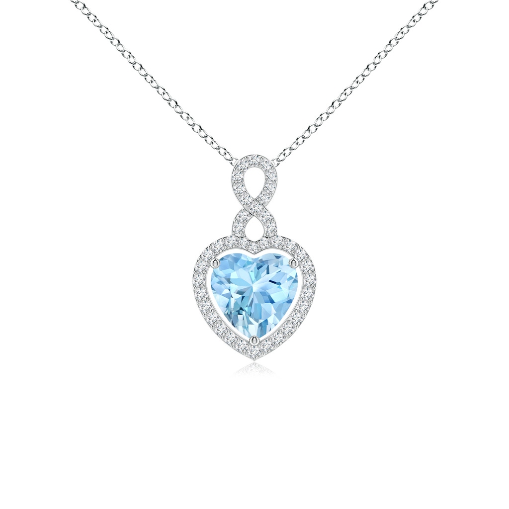 7mm AAAA Aquamarine Infinity Heart Pendant with Diamond Halo in P950 Platinum