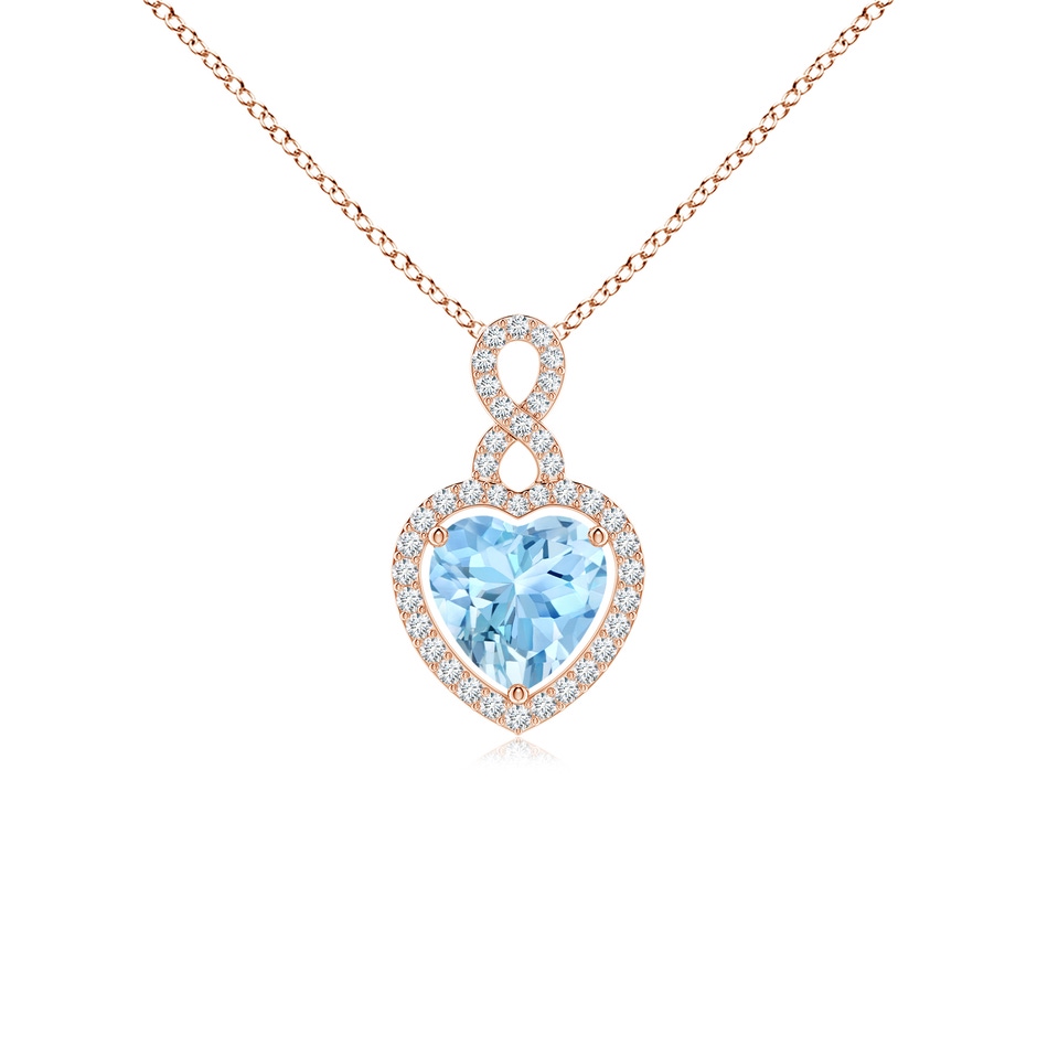 7mm AAAA Aquamarine Infinity Heart Pendant with Diamond Halo in Rose Gold 