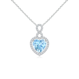 7mm AAAA Aquamarine Infinity Heart Pendant with Diamond Halo in White Gold