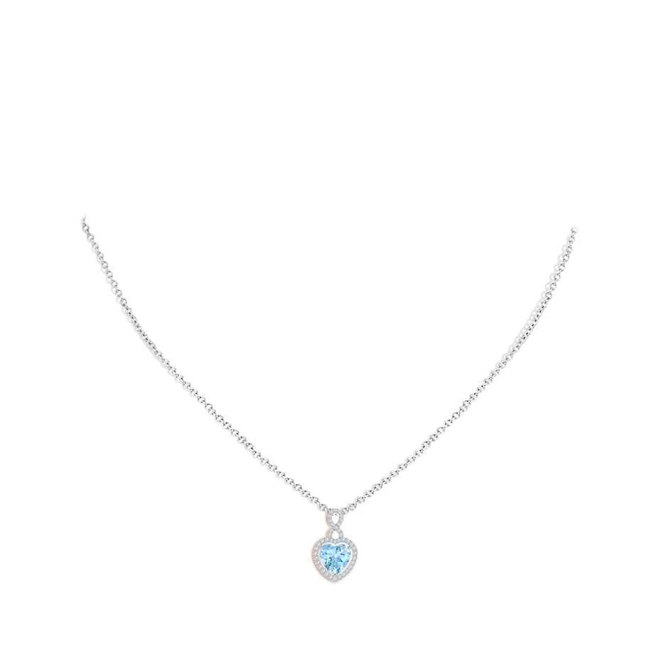 7mm AAAA Aquamarine Infinity Heart Pendant with Diamond Halo in White Gold pen