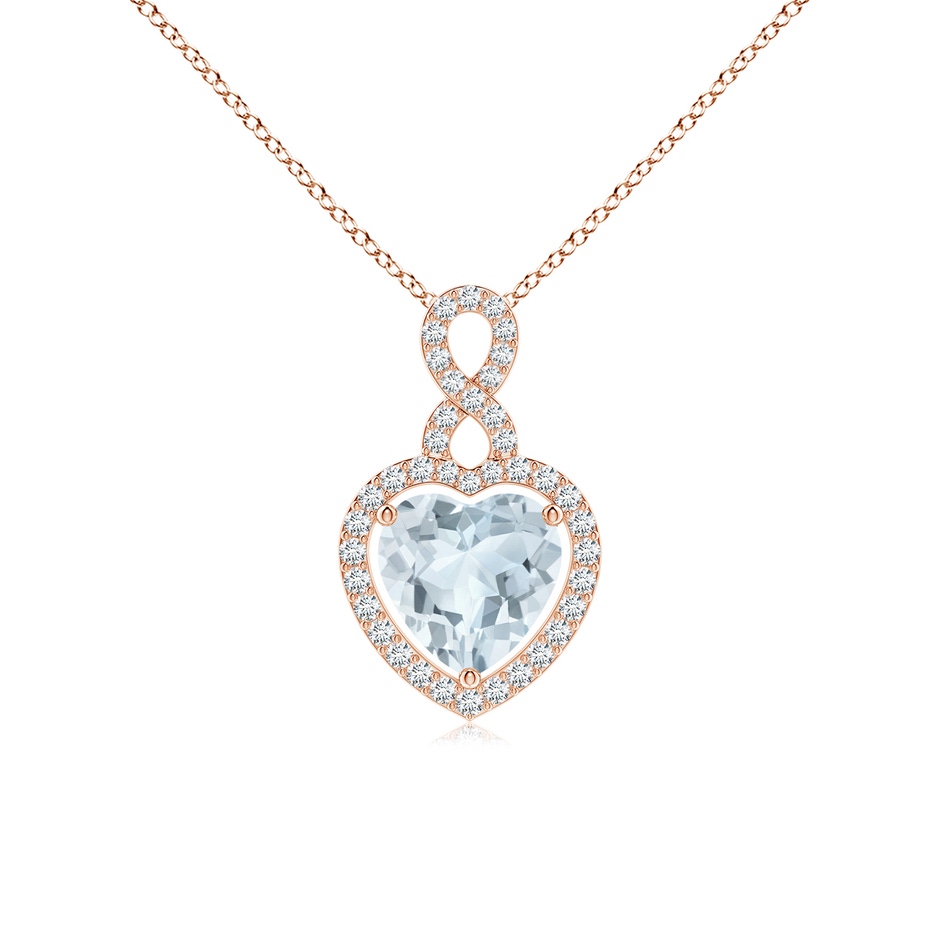 8mm A Aquamarine Infinity Heart Pendant with Diamond Halo in Rose Gold 