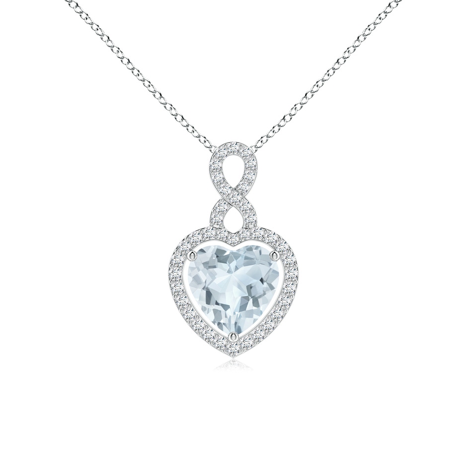 8mm A Aquamarine Infinity Heart Pendant with Diamond Halo in S999 Silver 