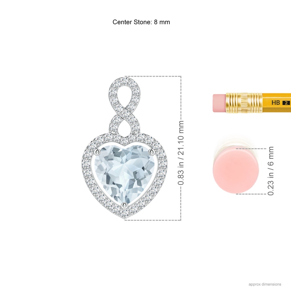 8mm A Aquamarine Infinity Heart Pendant with Diamond Halo in S999 Silver ruler