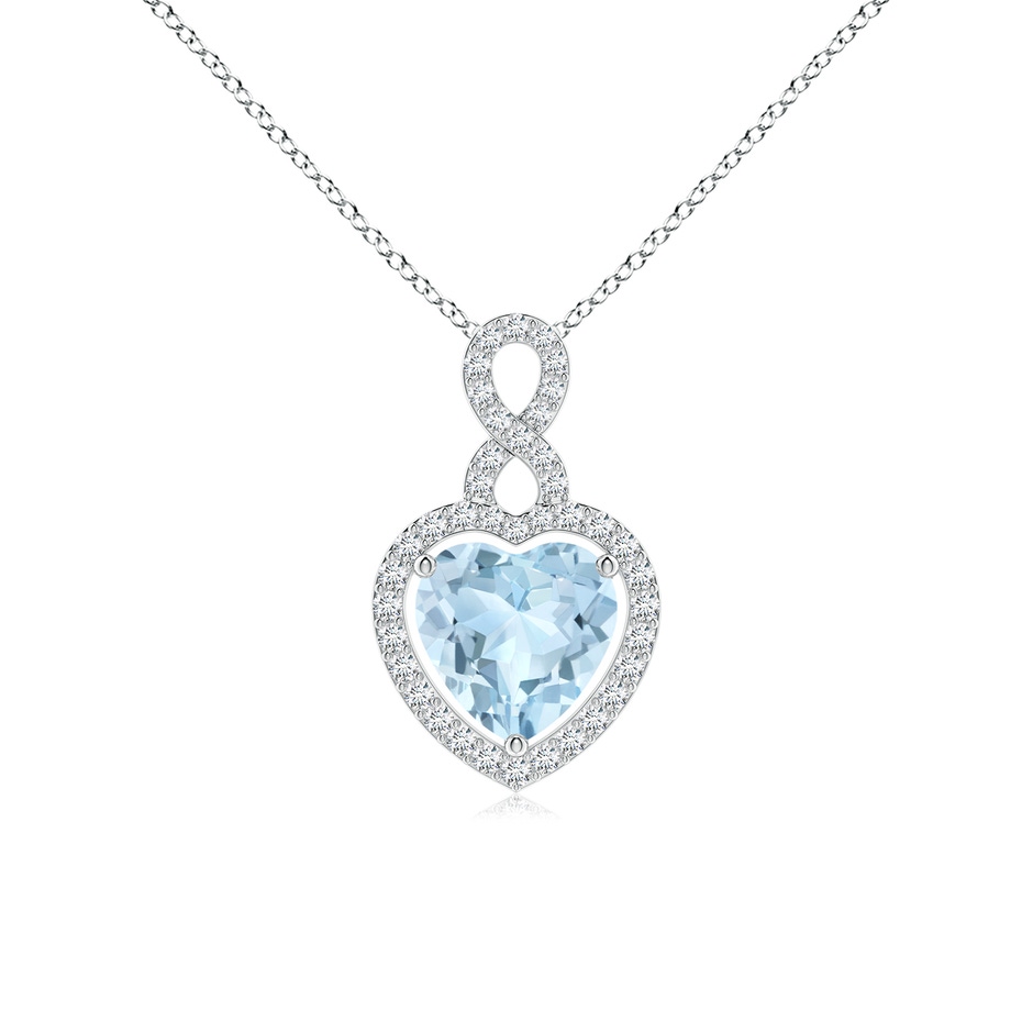 8mm AA Aquamarine Infinity Heart Pendant with Diamond Halo in White Gold 