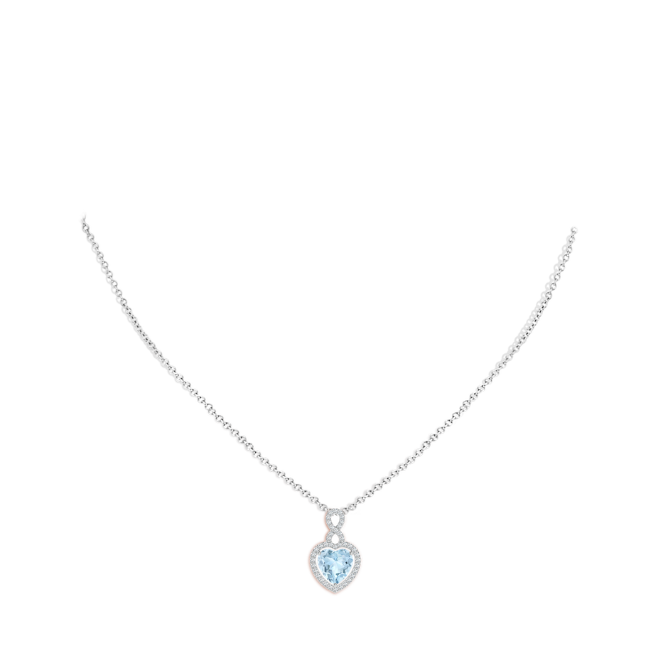 8mm AA Aquamarine Infinity Heart Pendant with Diamond Halo in White Gold pen