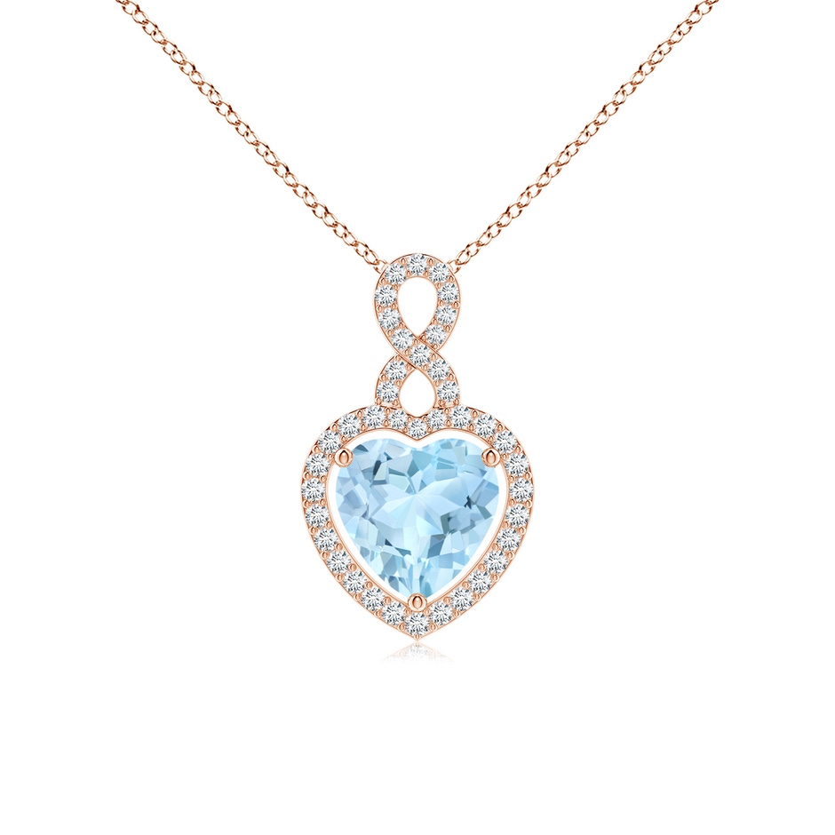 8mm AAA Aquamarine Infinity Heart Pendant with Diamond Halo in Rose Gold 