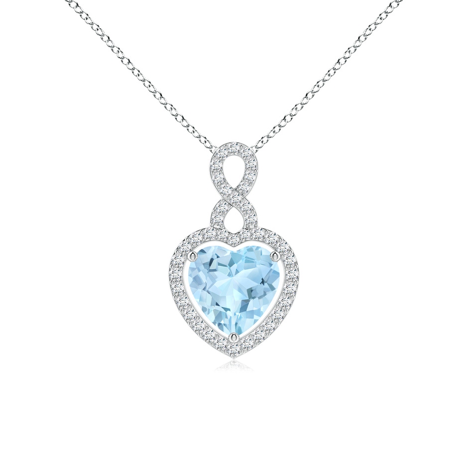 8mm AAA Aquamarine Infinity Heart Pendant with Diamond Halo in S999 Silver 