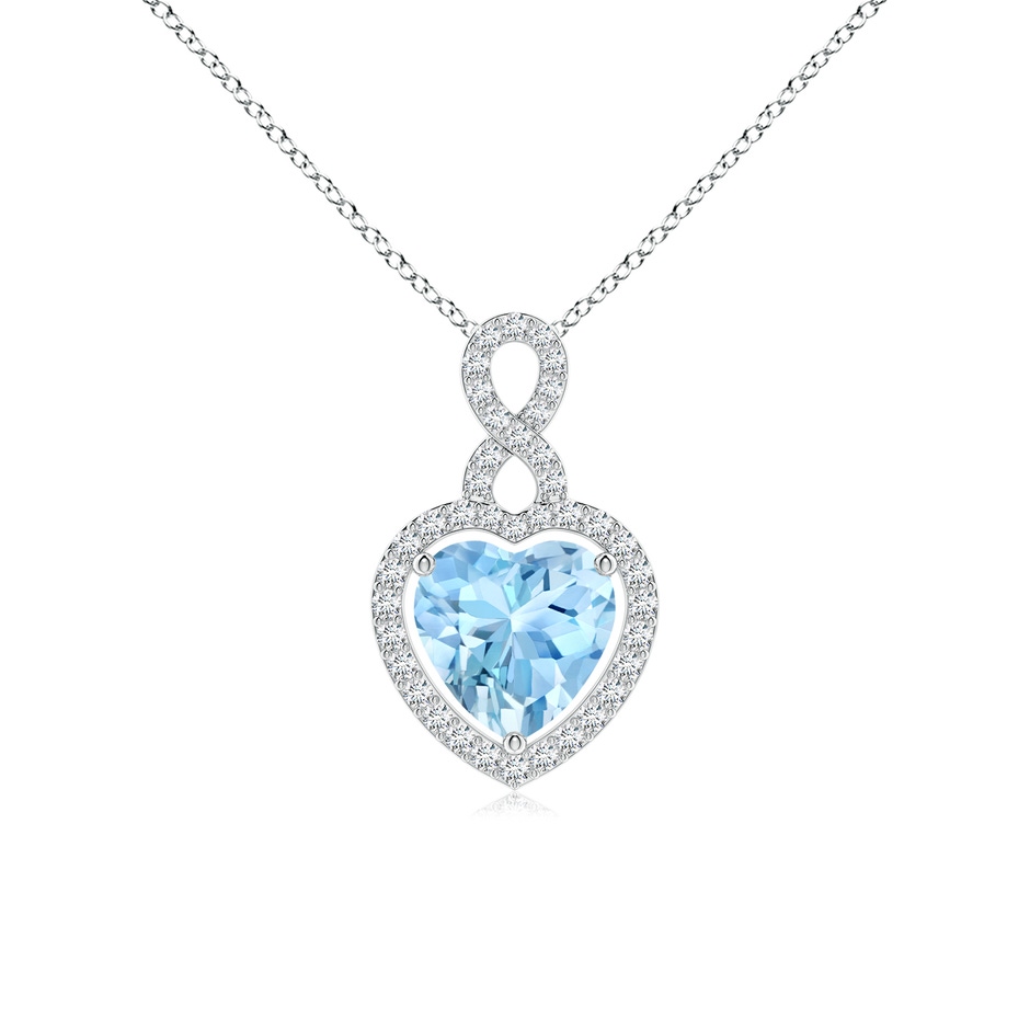 8mm AAAA Aquamarine Infinity Heart Pendant with Diamond Halo in P950 Platinum 