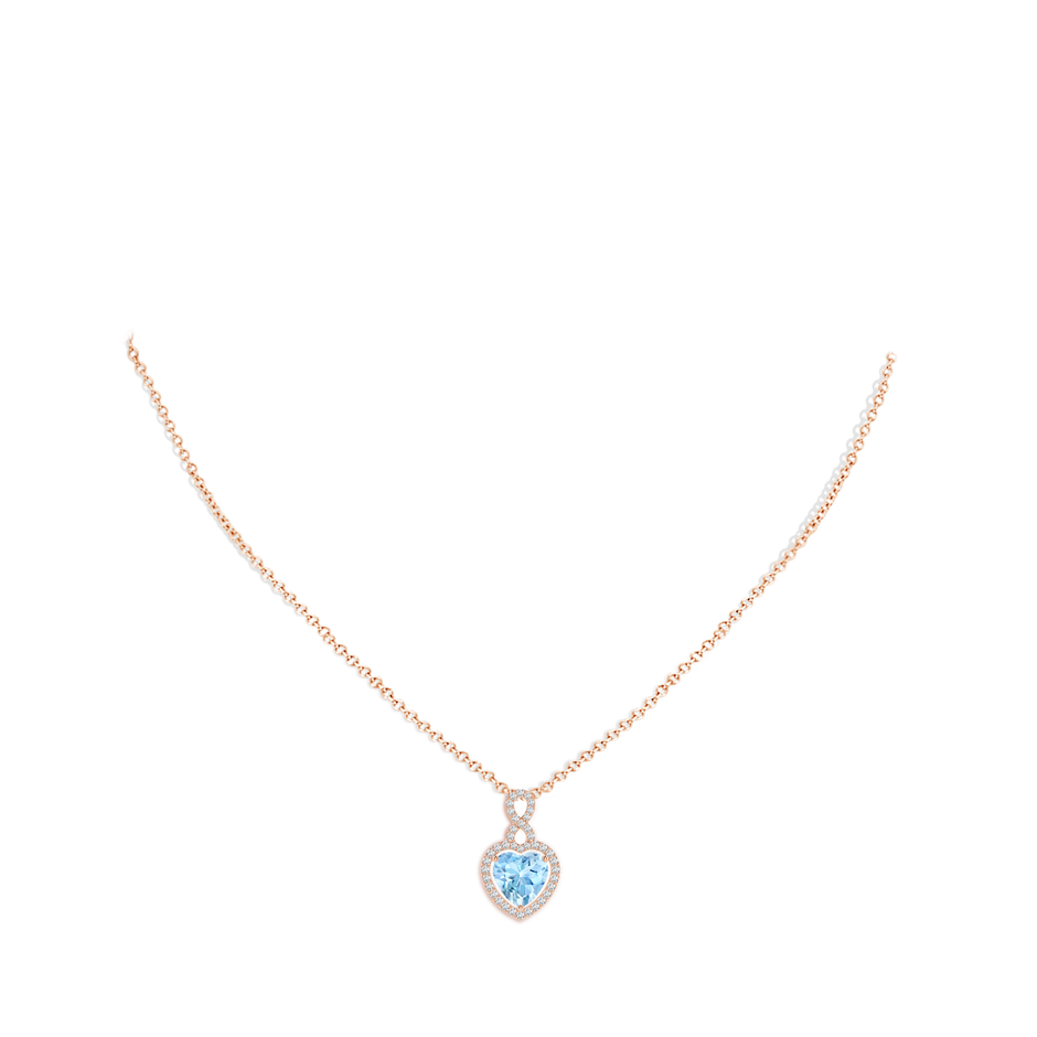 8mm AAAA Aquamarine Infinity Heart Pendant with Diamond Halo in Rose Gold pen