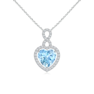 8mm AAAA Aquamarine Infinity Heart Pendant with Diamond Halo in White Gold