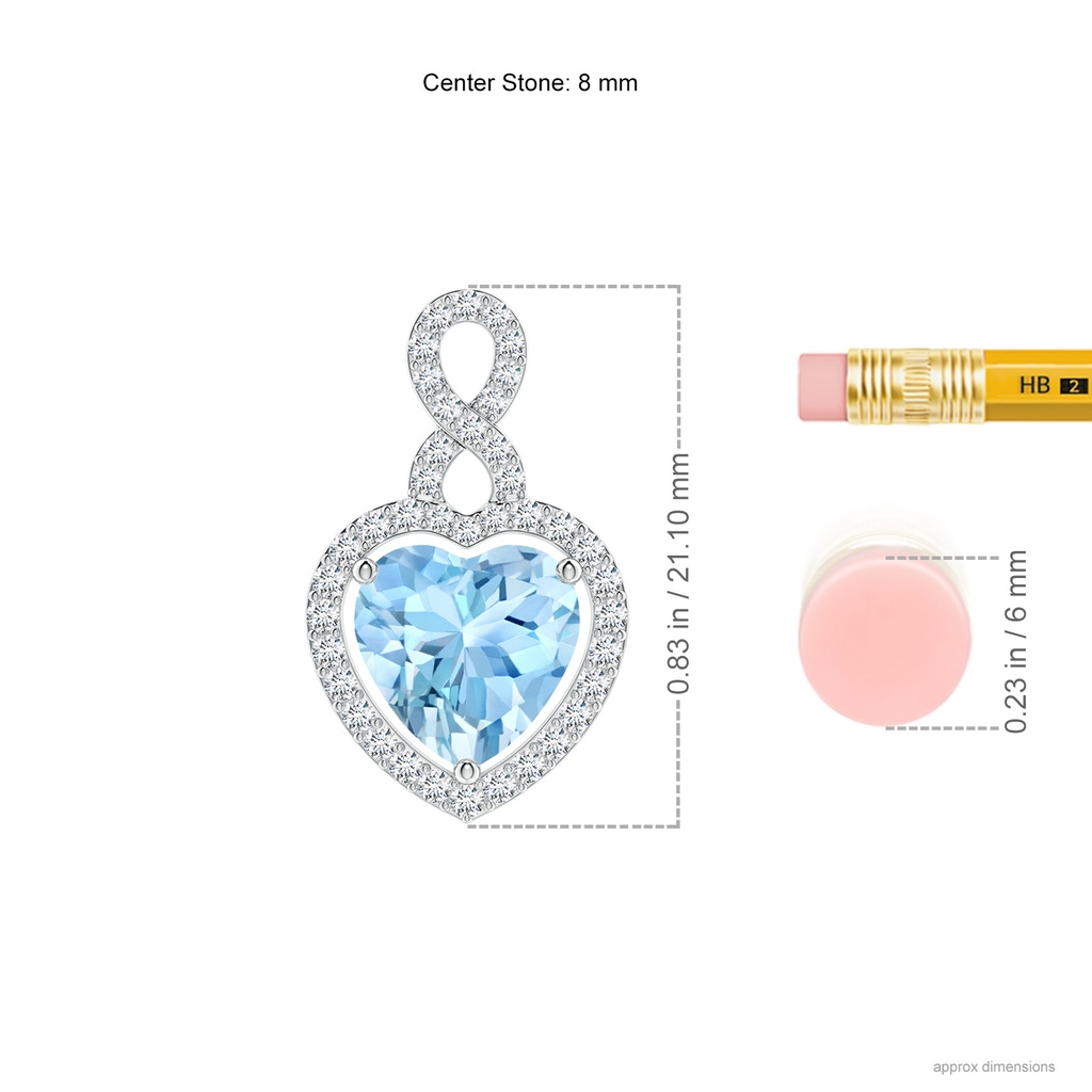 8mm AAAA Aquamarine Infinity Heart Pendant with Diamond Halo in White Gold ruler