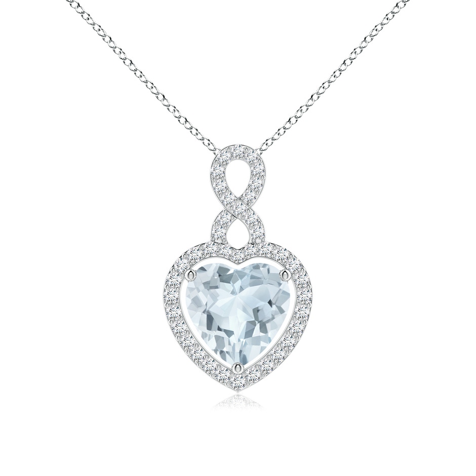 9mm A Aquamarine Infinity Heart Pendant with Diamond Halo in White Gold 
